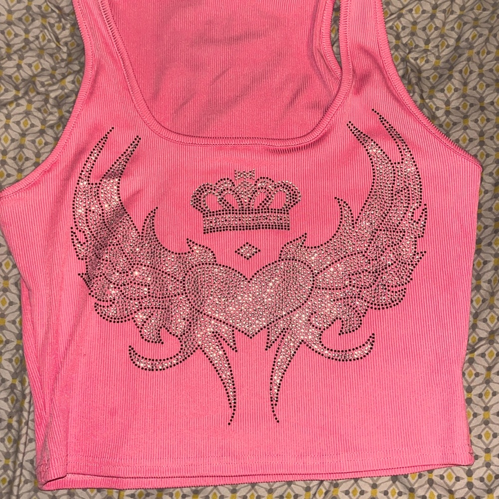 Pink pretty y2k stretchy rhinestone crop top